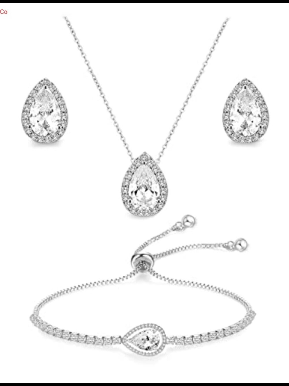 Cubic Zirconia Bridal Jewelry Set Necklace Earrings Bracelet Prom Wedding